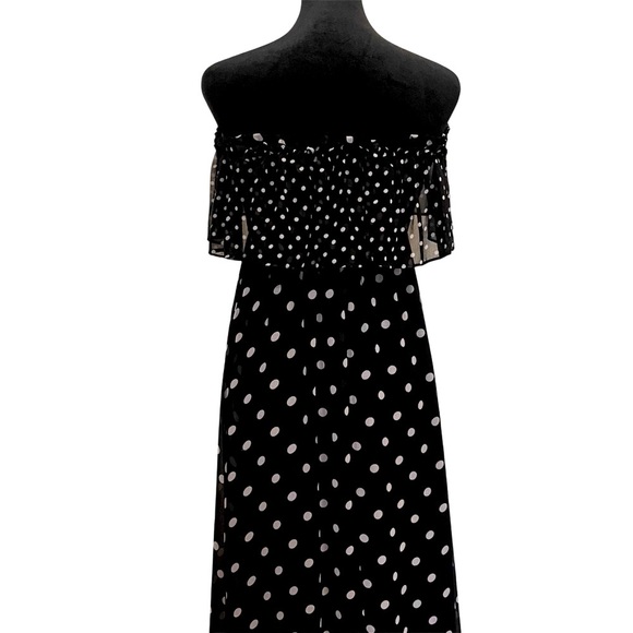 Moda International Black White Polka Dot Off Shoulder Ruffle Maxi Dress M - Picture 5 of 11